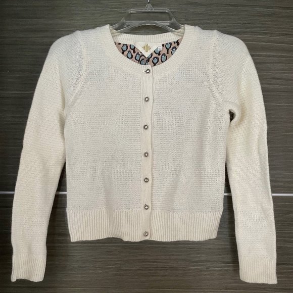 Anthropologie Epoca Cardigan Cropped Ivory Button Front Sweater XSP & MP Petite - Picture 3 of 13